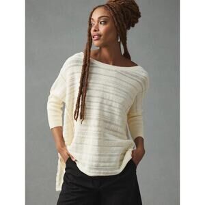 Pilcro Anthropologie Cream Knit 3/4 Sleeve Sweater XXS Ribbed Cozy Oversized